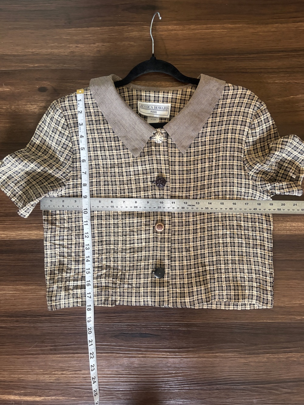 Vintage Jessica Howard Brown & Black Plaid Cropped button down top - Picture 8 of 8